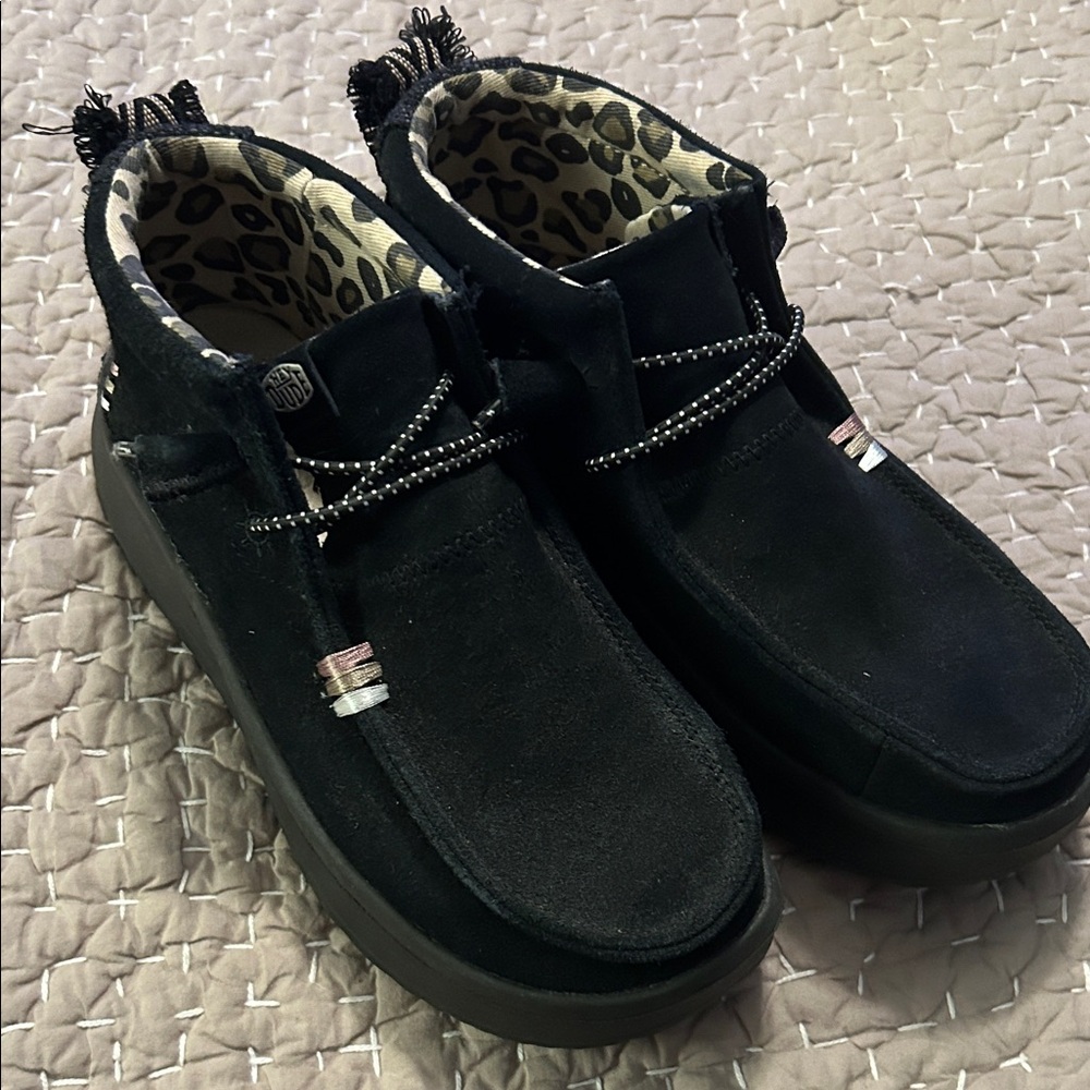Black Suede Moccasin-Style Slip-On Boots -Hey Dude